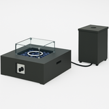 Garvee 2-Piece 36" Outdoor Propane Firepit Set - 50000 BTU Gas Fire Pit Table with 16" Tank Side Table, Removable Lid, Wind Guard, Blue Glass Rocks, Rain Cover - Grey