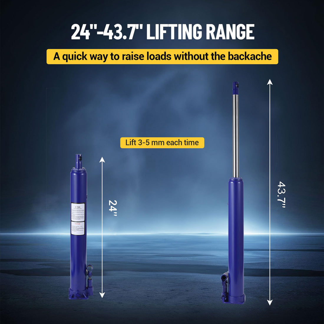 Garvee 8 Ton Hydraulic Long Ram Jack with Single Piston Pump, Flat Base, 24-43.7 Inch Lift for Truck Engine Hoist