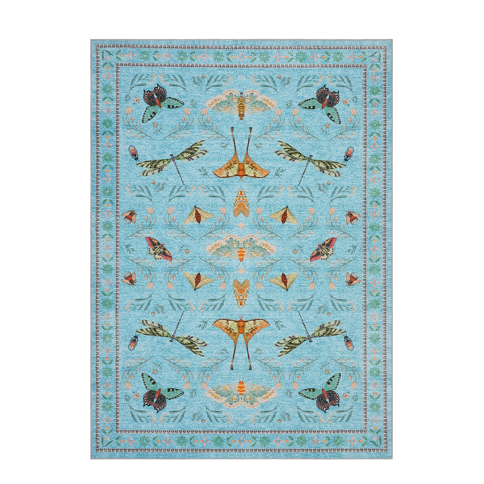 Garvee Blue Butterfly 4x6 Washable Non Slip Low Pile Stain Resistant Ultra Thin Insect Plant Rug for Living Room Nursery