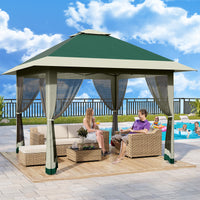 Garvee 13'x13' Pop Up Tent Outdoor Canopy Shelter with Mosquito Netting 4 Stanbags Instant Gazebo Tent for Lawn, Garden, Backyard Deck (Olive Green + Taupe)