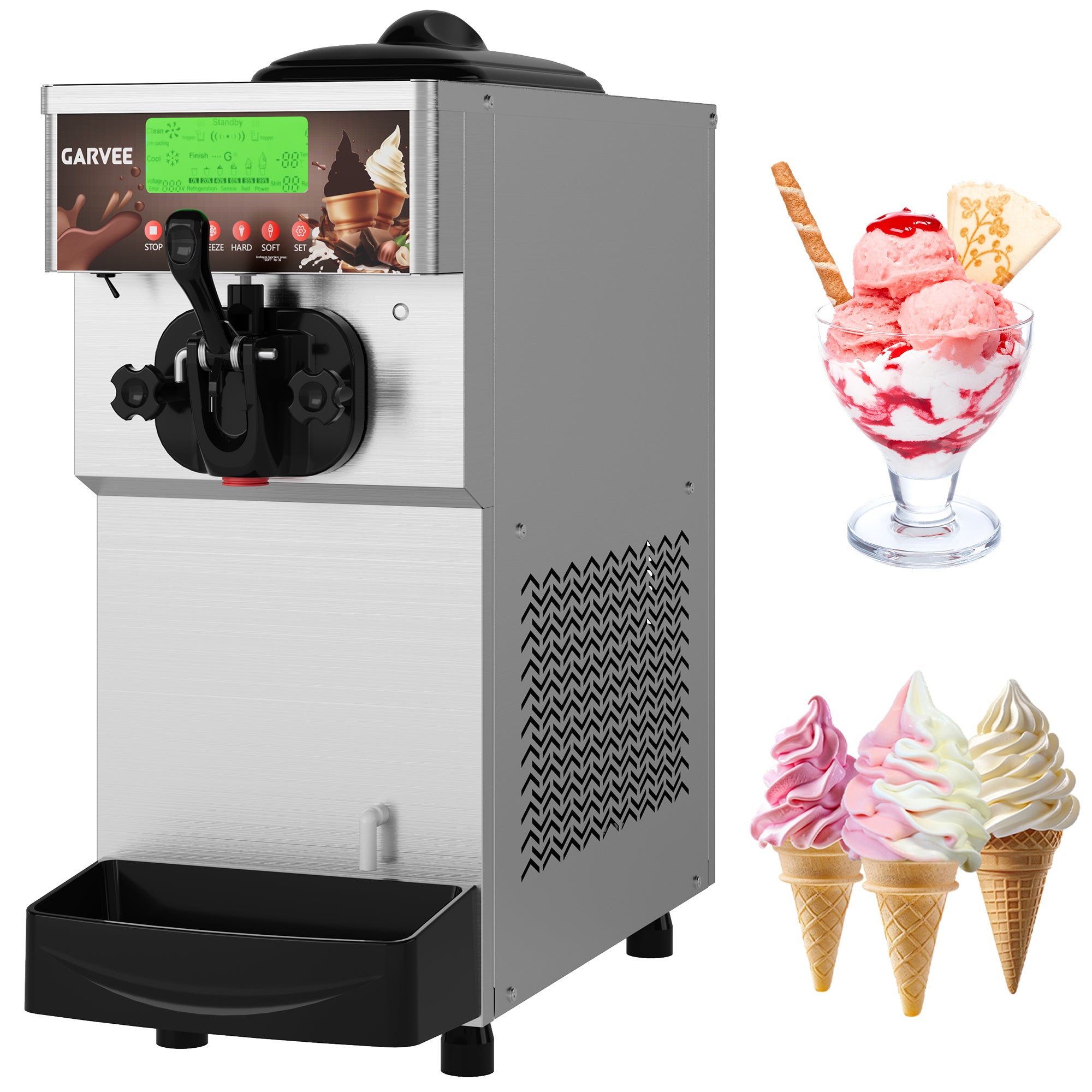 Garvee 1500W Single-Flavor Commercial Soft Serve Ice Cream Machine, 5.