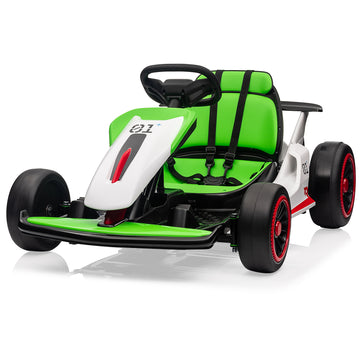 Garvee Ride - G Series: 6+,24V Drift Kart with 2X150W Strong Motor, 7AH Big Battery, Electric Pedals, Electric Go Kart Outdoor Race Toy - Green & White