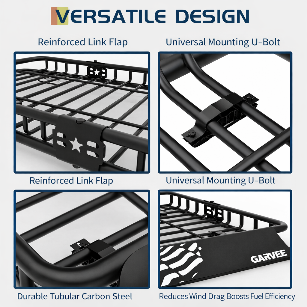 Garvee 64"x 39"x 6" Roof Rack Basket Rooftop Cargo Carrier with Extension Black Car Top Luggage Holder Universal for SUV Cars