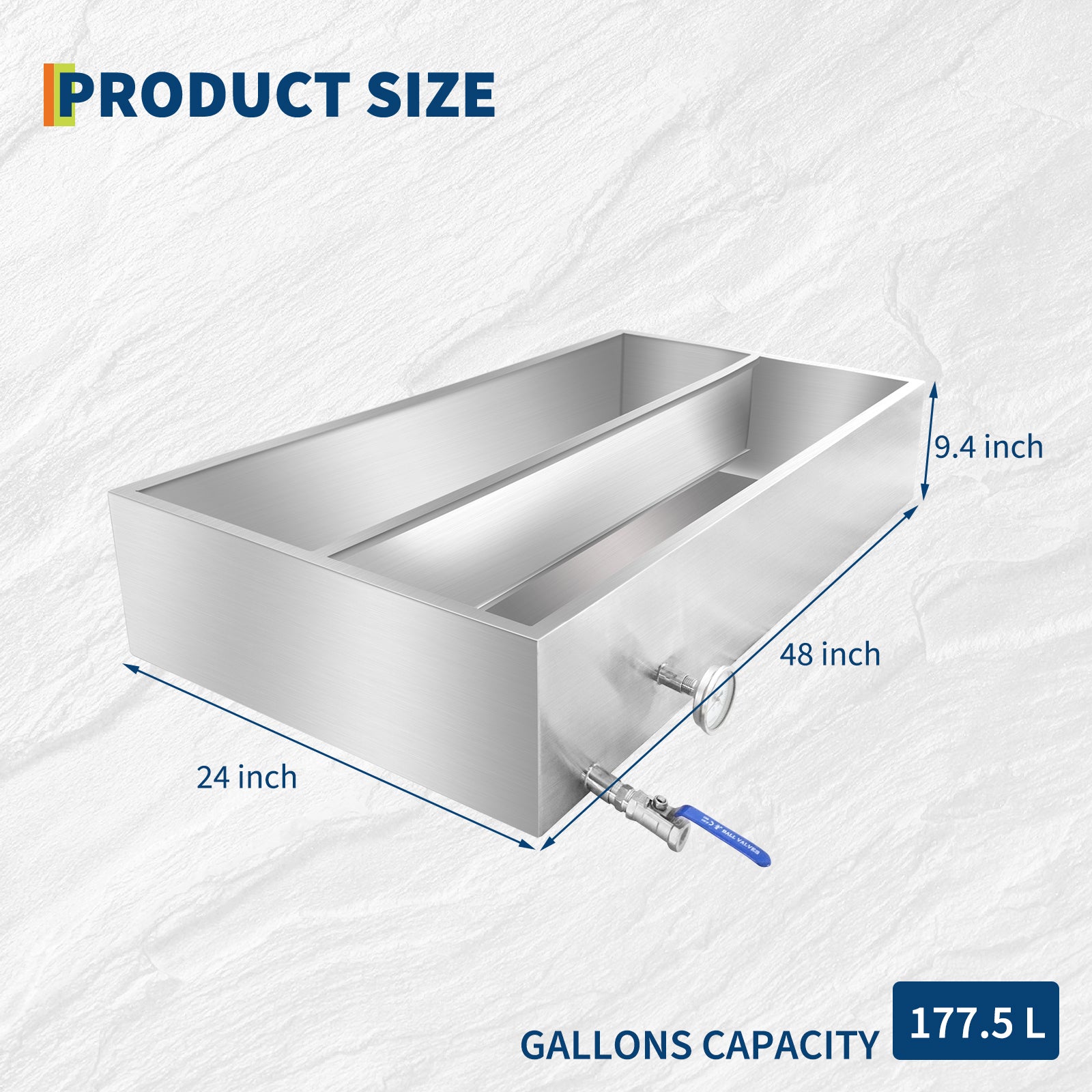 Garvee Maple Syrup Evaporator Pan, 48 x 24 x 9.4 Inch Maple Syrup Pan with Thermometer & 3/4" Throttle Valve, Stainless Steel Maple Syrup Boiling Pan for Making Sweet Maple Syrup