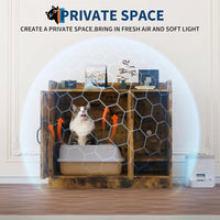 Garvee Cat Litter Box Enclosure, Hidden Litter Box Furniture with Divider, Indoor Cat House, Wooden Cat Washroom Storage Cabinet Bench, Side End Table Nightstand, 33.07"L × 23.62"W × 23.92"H, Rustic Brown