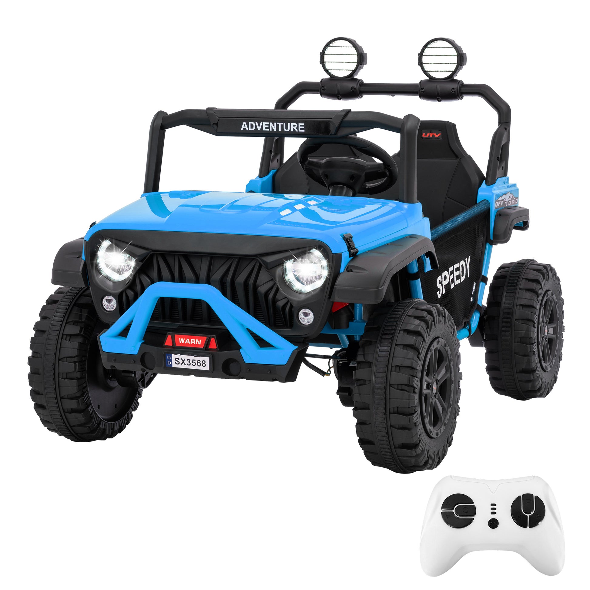 Garvee Ride P Series 24V Kids Toddler Ride On Truck 4WD 3 Speeds Large 7AH Battery EVA Tires Bluetooth MP3 Parent Safety Brake Red Outdoor Play - Blue