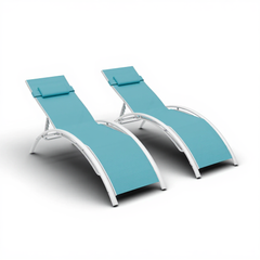 Garvee Outdoor Chaise Lounge Chairs Set of 2 with 3-Position Backrest, Aluminum Pool Chaise Lounges for Pool, Garden, Beach, and Backyard - All-Weather Design, Blue. - Blue