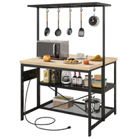 Garvee Kitchen Island with Storage, Bakers Rack with Power Outlet, Island Table for Kitchen,3 Tier Microwave Stand Oven Shelf,Large Coffee Bar Table, Storage Shelf for Kitchen Dining Room Living Room,5 Hooks