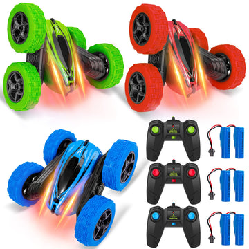 Garvee 3 Pack Remote Control Car RC Stunt Car for Kids,2.4Ghz High Speed Rock Crawler Vehicle,360 Rotating 4WD Off Road Double Sided Rotating Tumbling Rc Car with 6 Rechargeable Battery.