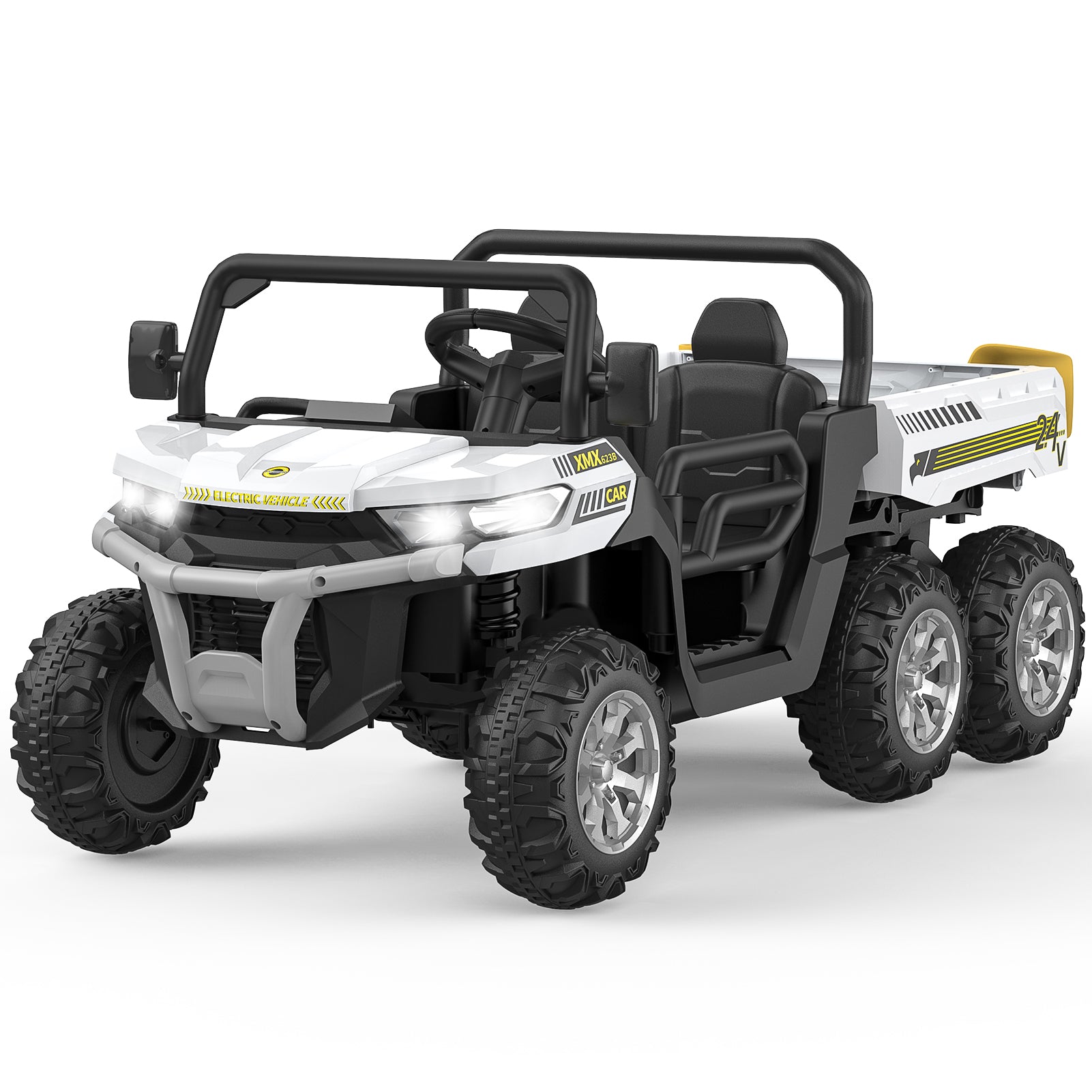 Garvee Ride - P Series: 2-Seater Ride on Car,6X6 24V Kids Ride On Dump Truck with Remote Control Electric Utility Vehicles UTV Battery Powered 6 Wheeler, for 3 years and up - White
