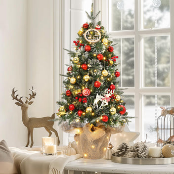 Garvee 3ft Mini Pre Lit Christmas Tree with Burlap Base, Artificial Small Tabletop Xmas Tree with 78 LED Lights, 8 Lighting Modes, Remote Control Christmas Tree for Home, Porch, Office