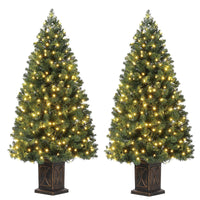 Garvee 4.5ft Christmas Tree, Pre-Lit Artificial Fiber Optic Christmas Tree with 300 LEDs & 8 Lighting Modes, Prelit Potted Xmas Pine Tree Christmas Decoration for Yard, Home, Entrances - 2PCS