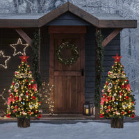 Garvee 4.5ft Christmas Tree, Pre-Lit Artificial Fiber Optic Christmas Tree with 300 LEDs & 8 Lighting Modes, Prelit Xmas Pine Tree Christmas Decoration for Yard, Home, Entrances - 1PCS