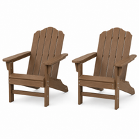 Garvee 2 pieces HDPE Adirondack Patio Chairs, Wood Grain Texture, Ergonomic Contoured Backrest, Ideal for Garden, Deck, Poolside - Brown