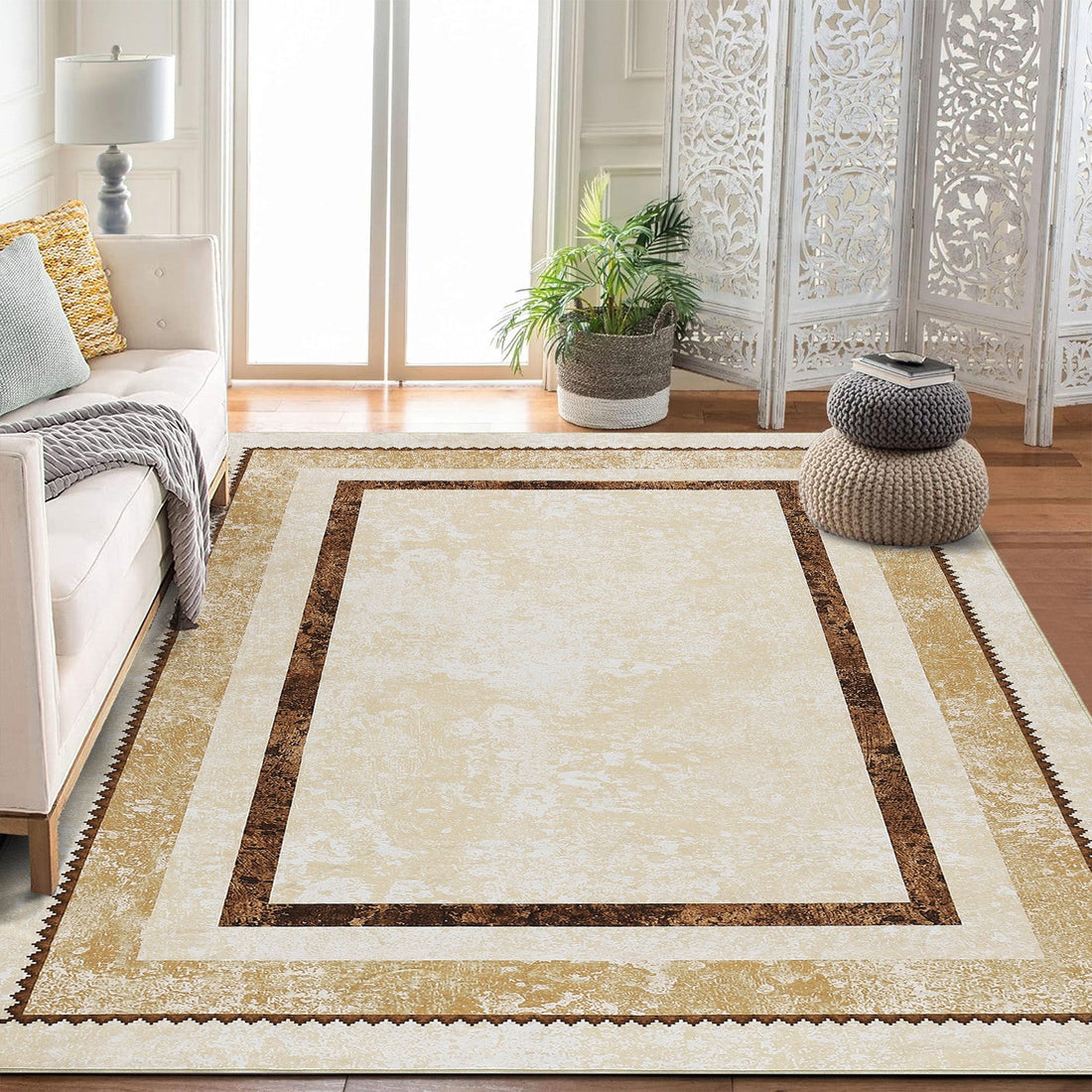 Garvee Bordered Non-Skid Washable Non-Slip Area Runner Rug for Entryway Laundry Room Bedroom