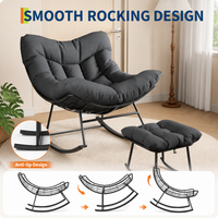 Garvee Papasan Rocking Chair with Footrest, 400 lbs Indoor Outdoor Lounge Rocker with Thick Cushion & Ottoman for Patio, Balcony, Porch & Bedroom, Dark Gray