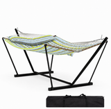 Garvee Freestanding Double Hammock with Steel Stand, 450 lbs Capacity, Soft Pillow & Carry Bag for Backyard Camping, Coastal Stripe - Coastal Stripe