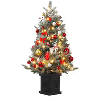 Garvee 3ft Prelit Premium Snow Flocked Artificial Christmas Tree with 8 Modes Warm White Led, Mini Prelit Xmas Pine Tree for Christmas Decoration, Yard, Home, Office, Outdoor, Indoor