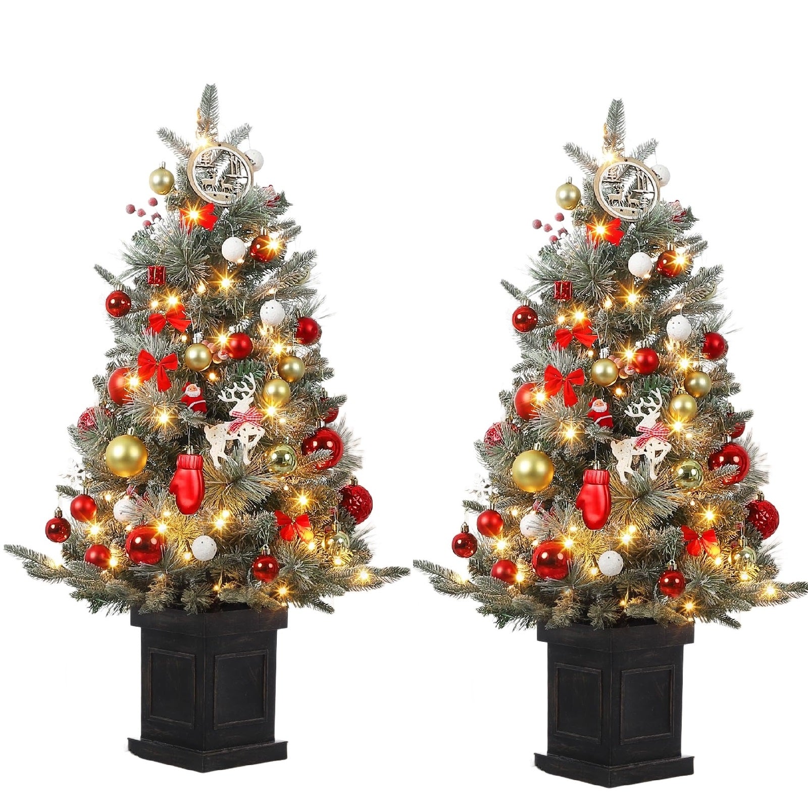Garvee 3ft Prelit Premium Snow Flocked Artificial Christmas Tree with 8 Mode Warm White Led, Mini Lighted Xmas Pine Tree for Christmas Decoration,Yard, Home, Office, Outdoor, Indoor(2 PCS)