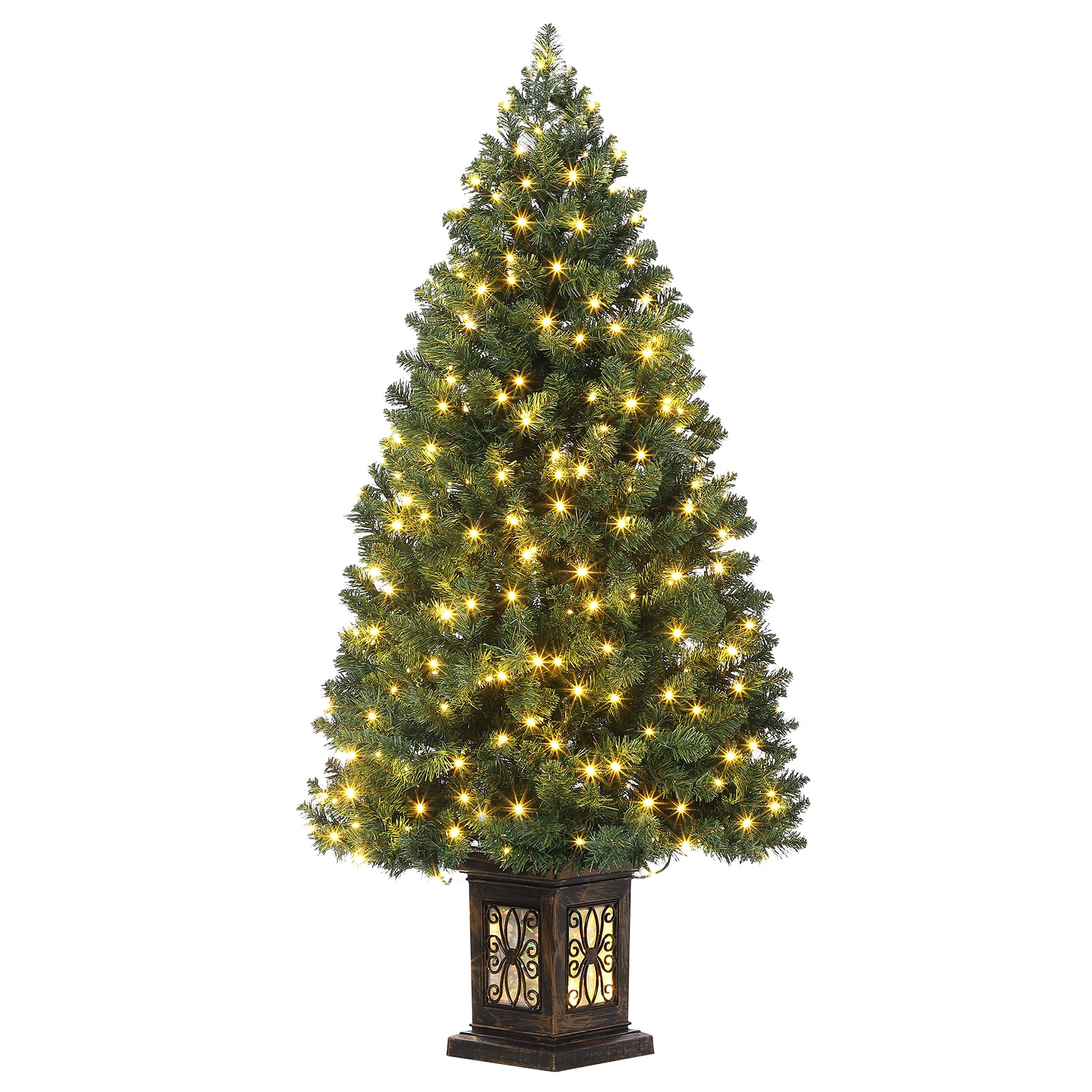 Garvee 4.5ft Artificial Fiber Optic Christmas Tree with 300 LED Lights, 8 Lighting Modes, Pre-Lit Artificial Potted Xmas Tree, Christmas Decoration for Yard, Home, Entrances