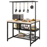 Garvee 42" Large Kitchen Island Bakers Rack Microwave Oven Stand Kitchen Shelf with 3 Tier Storage, Metal Coffee Bar Table,Kitchen Storage Shelf for Dining Living Room, 5 Hooks, 42"*28"*72" - Beige