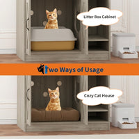 Garvee Cat Litter Box Enclosure, Hidden Litter Box Furniture with Divider, Indoor Cat House, Wooden Cat Washroom Storage Cabinet Bench, Side End Table Nightstand, 33.07"L × 23.62"W × 23.92"H, Gray