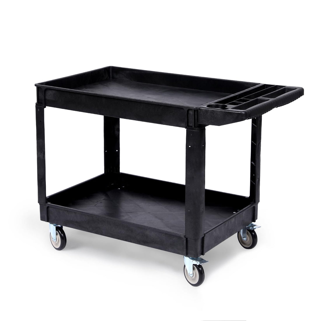 Utility Service Cart - Heavy Duty Plastic Toll Cart with Swivel Wheels and Brakes, 550LBS Capacity Detailing Cart with Large Shelf & Ergonomic Storage Handle for Warehouse Garage Cleaning