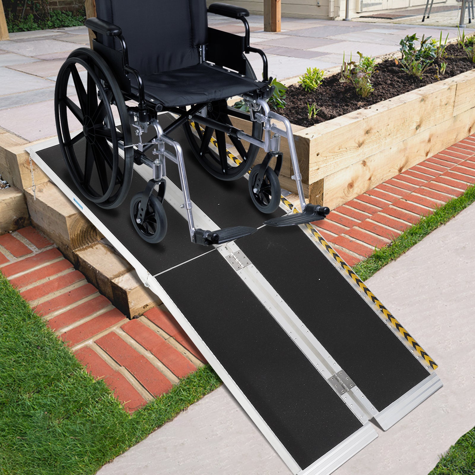 Garvee 6FT Portable Aluminum Wheelchair Ramp with Non-Skid Surface, Reflective Strips, Folding Design, Adjustable Legs,Home Steps and Scooters