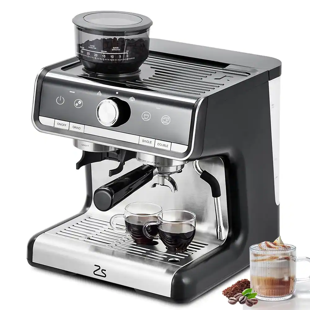 Garvee Professional Espresso Machine with Grinder: Brew Barista-Quality Coffee at Home,Professional Espresso Maker with Milk Frother Steam Wand, 20 Bar Barista Cappuccino Machine - Gray