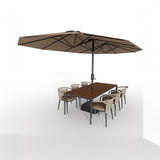 Garvee 15' Large Patio Umbrella with Base, Outdoor Double-Sided Rectangle Market Umbrella Outside Umbrellas for Poolside Lawn Backyard, Tan - Tan