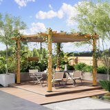 Garvee 10x13 Ft Patio Shade Canopy – Outdoor Pergola with Retractable Weather-Resistant Aluminum Faux Wood Grain Canopy for Backyard, Deck, Porch - Khaki