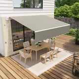 Garvee 13 × 10 ft Manual Retractable Awning, 280g Polyester Patio Sun Shade with Aluminum Frame, 5 ft Crank Handle & Adjustable Angle for Deck, Porch and Balcony, Grey - Grey
