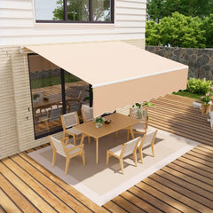 Garvee Manual Retractable Awning 13'x10' Waterproof Sun Shade Heavy Duty Aluminum Frame 280g Polyester Fabric Adjustable Roll Out for Deck Porch - Khaki