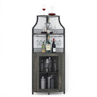 Garvee Corner Wine Bar Rack Cabinet with Detachable Wine Rack, Bar Cabinet with Glass Holder and Mesh Door, Liquor Coffe Bar Cabinet with Adjustable Shelves, Dark Wood