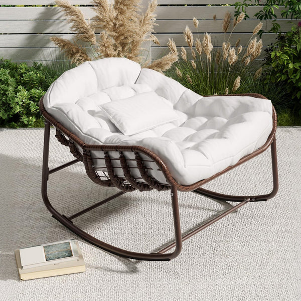 GARVEE Papasan Rocking Chair Weather-Resistant Wicker for Indoor
