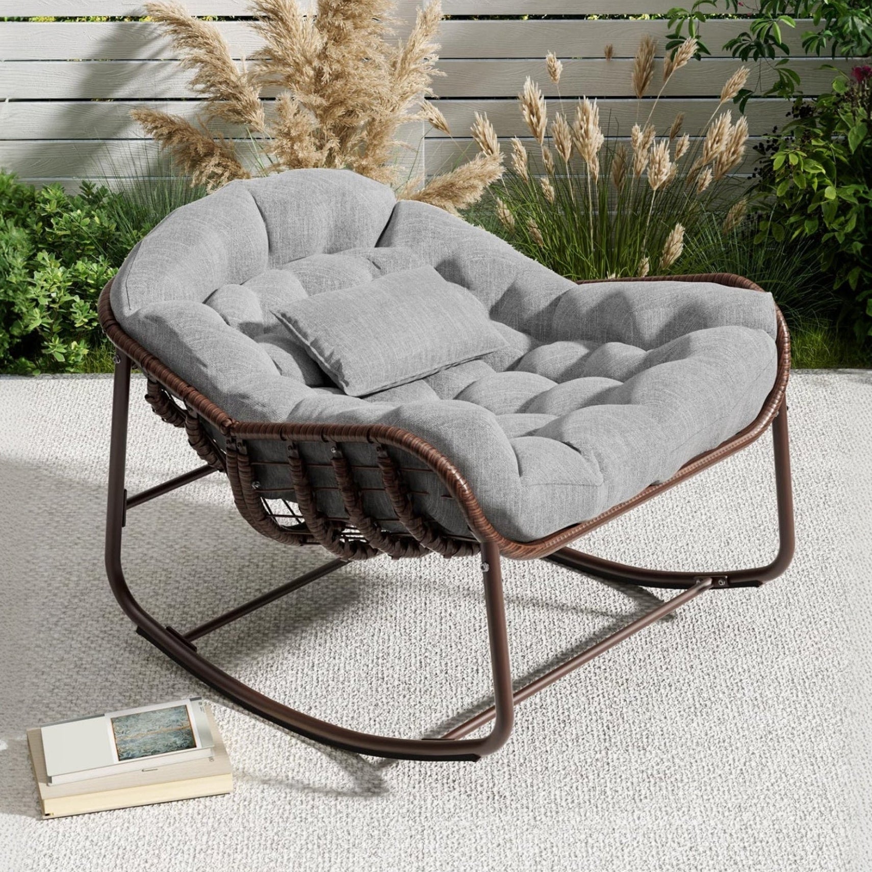 GARVEE Ergonomic Rocking Chair Oversized Wicker for Indoor Outdoor