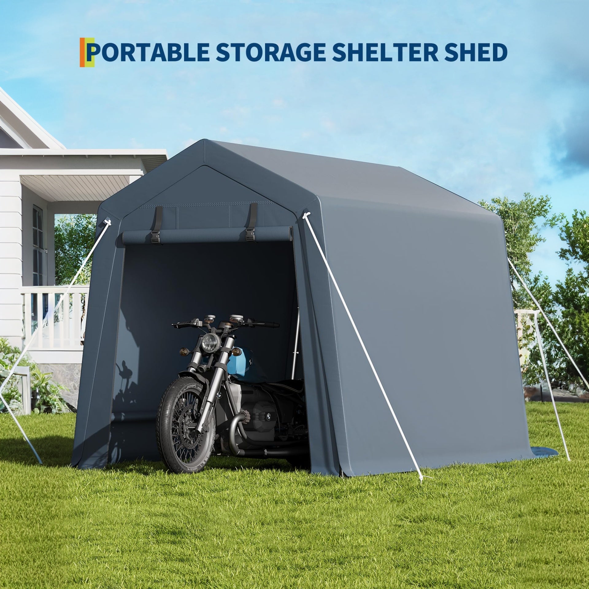 Garvee Portable Outdoor Storage Shed 6x8 FT with Dual Zipper Doors
