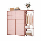 Garvee 16 Drawers Dresser with Clothes Rack, Freestanding Closet Organizer for Hanging Clothes, Tall Fabric Chests with Wardrobe Clothing Rack, 2 Storage Shelves for Bedroom Living Room, Pink - Pink