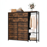 Garvee 16 Drawers Dresser with Clothes Rack, Freestanding Closet Organizer for Hanging Clothes, Tall Fabric Chests with Wardrobe Clothing Rack, 2 Storage Shelves for Bedroom Living Room, Brown - Brown