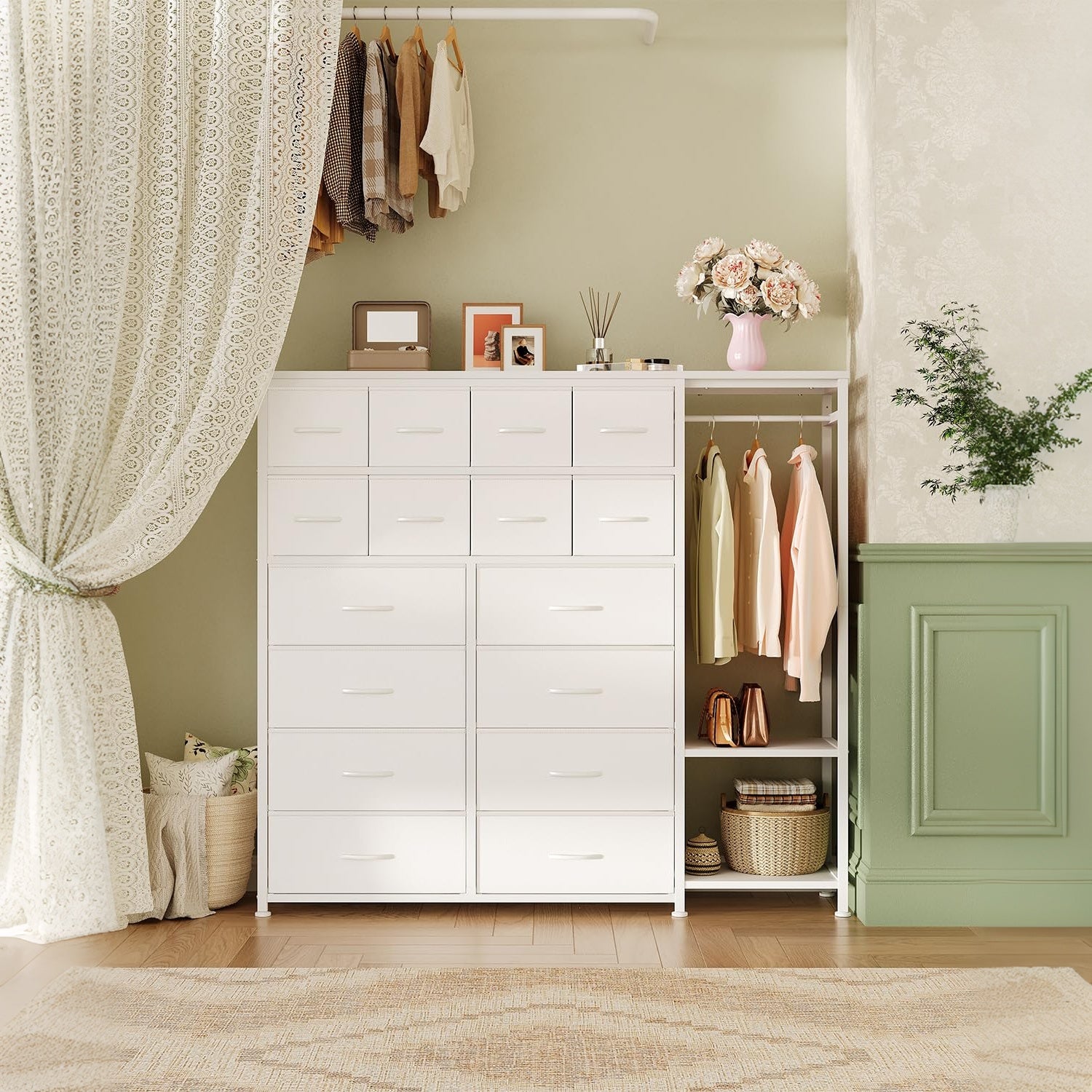 clothes dresser Garvee 16 Drawers Dresser with Clothes Rack