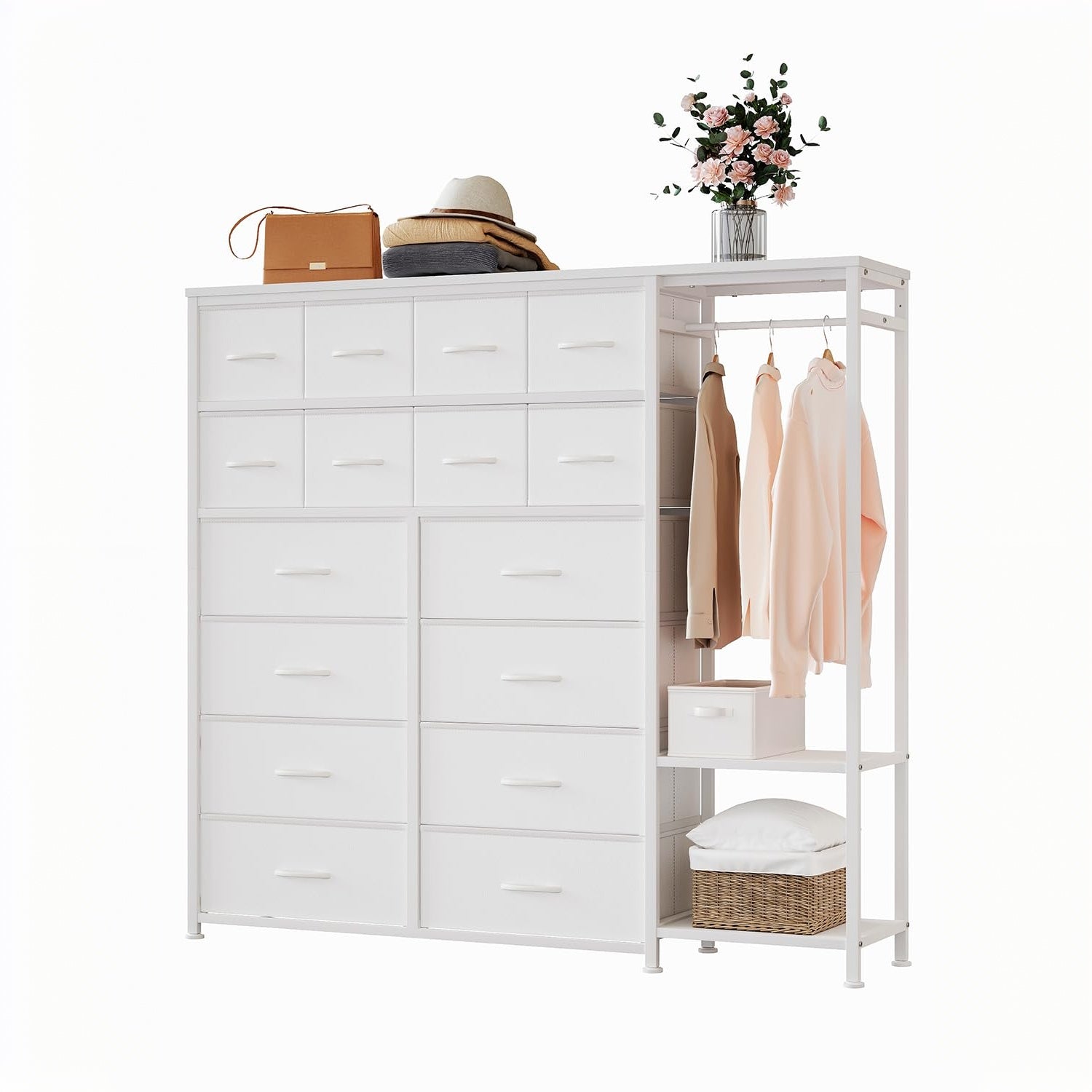 Garvee 16 Drawers Dresser with Clothes Rack