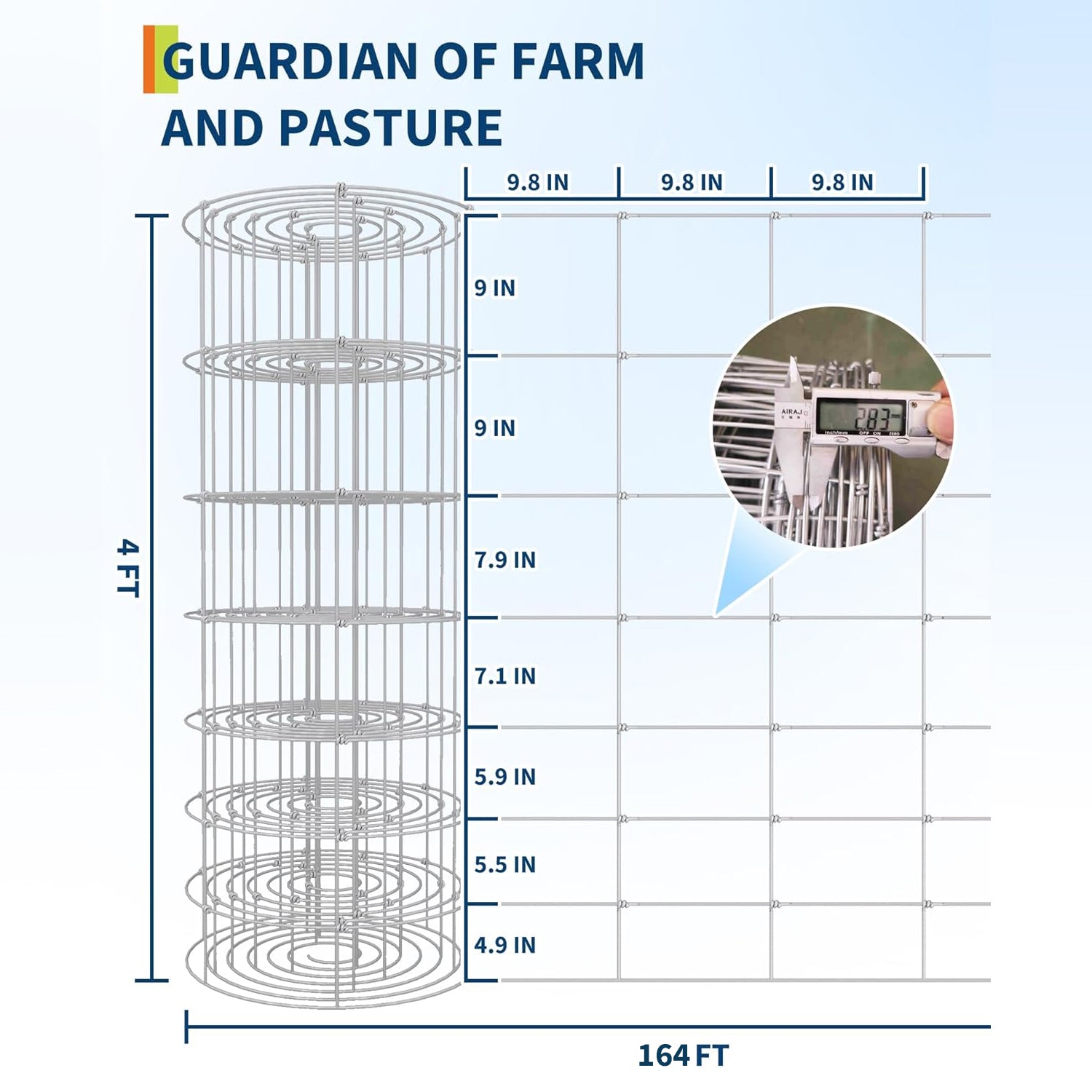 Garvee Heavy Duty 9GA Cattle Fence 4x164 FT - Thick Galvanized Steel w/Reinforced Joints for Livestock Farm Horse Protection