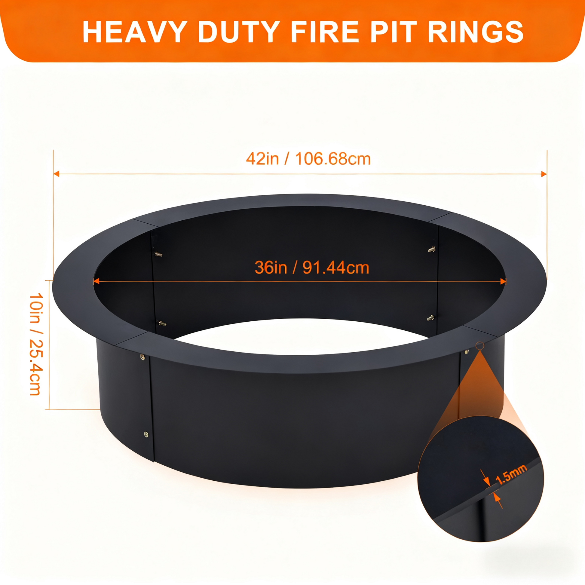 Garvee 42"x36" Heavy Duty Solid Steel Fire Pit Ring Insert - Outdoor Backyard Fire Ring Liner for DIY Campfire