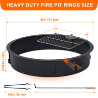 Garvee 32" Inner Fire Pit Ring - 1.5mm Steel Outdoor Firepit Insert, Large Round Bonfire Ring for Above or In-Ground Wood Burning, DIY Camping & Patio, Black