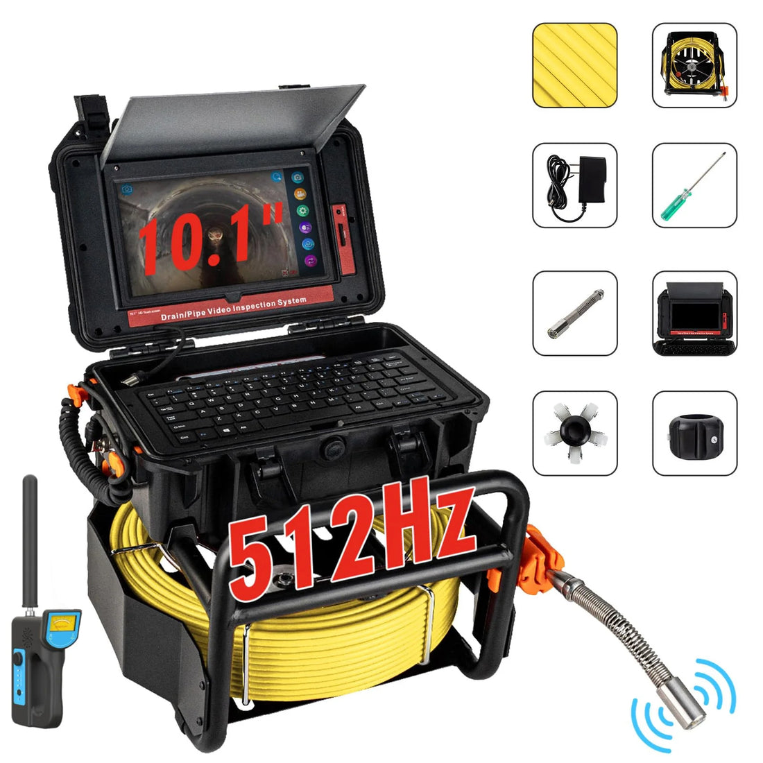 Garvee Sewer Camera with Locator, 300ft Sewer Inspection Camera with 512Hz Transmitter and Receiver, IP68 Camera w/12 Adjustable LEDs and DVR, 10.1'' Drain Pipe Cameras with DVR 16GB