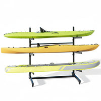 Garvee Heavy Duty 3-Tier Freestanding Kayak Rack with Lockable Wheels - Holds Kayaks, Canoes, SUPs & Surfboards (Up to 120 lbs, Anti-Rust Steel)