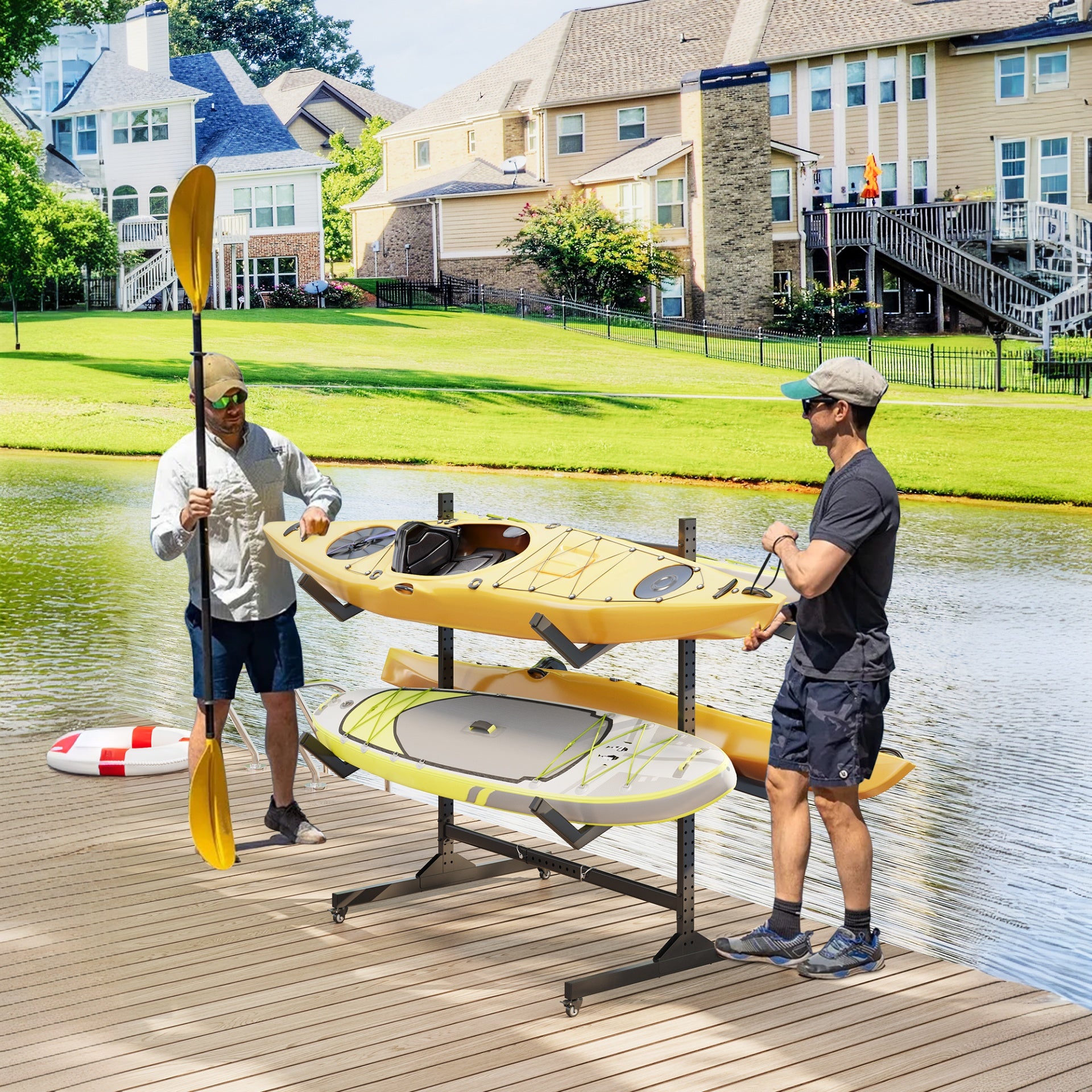 Garvee Rack de Rangement autoportant Double Face, Robuste et réglable, pour 4 Kayaks, canoës, Sup et Planches – roulettes verrouillables – Idéal Garage, abri ou Quai – Spécification : Double Face Garvee Rack de Rangement autoportant Double Face, Robuste et réglable, pour 4 Kayaks, canoës, Sup et Planches – roulettes verrouillables – Idéal Garage, abri ou Quai – Spécification : Double Face
