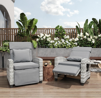 Garvee Outdoor Rattan Recliner Chair Set of 2, 150° Lay Flat Patio Armchairs with Flip-Up Side Table, Cushions & 400 lb Support