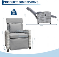 Garvee Outdoor Rattan Recliner Chair Set of 2, 150° Lay Flat Patio Armchairs with Flip-Up Side Table, Cushions & 400 lb Support