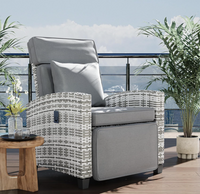 Garvee Outdoor Rattan Recliner Chair Set of 2, 150° Lay Flat Patio Armchairs with Flip-Up Side Table, Cushions & 400 lb Support